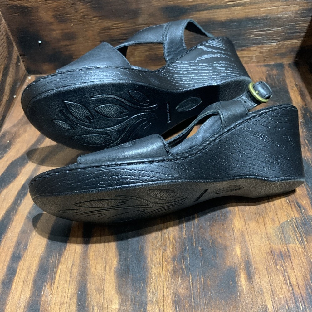 Born Emmy II Wedge Women's Black Leather Cross Strap Buckled Slingback Casual 8M - Picture 6 of 8